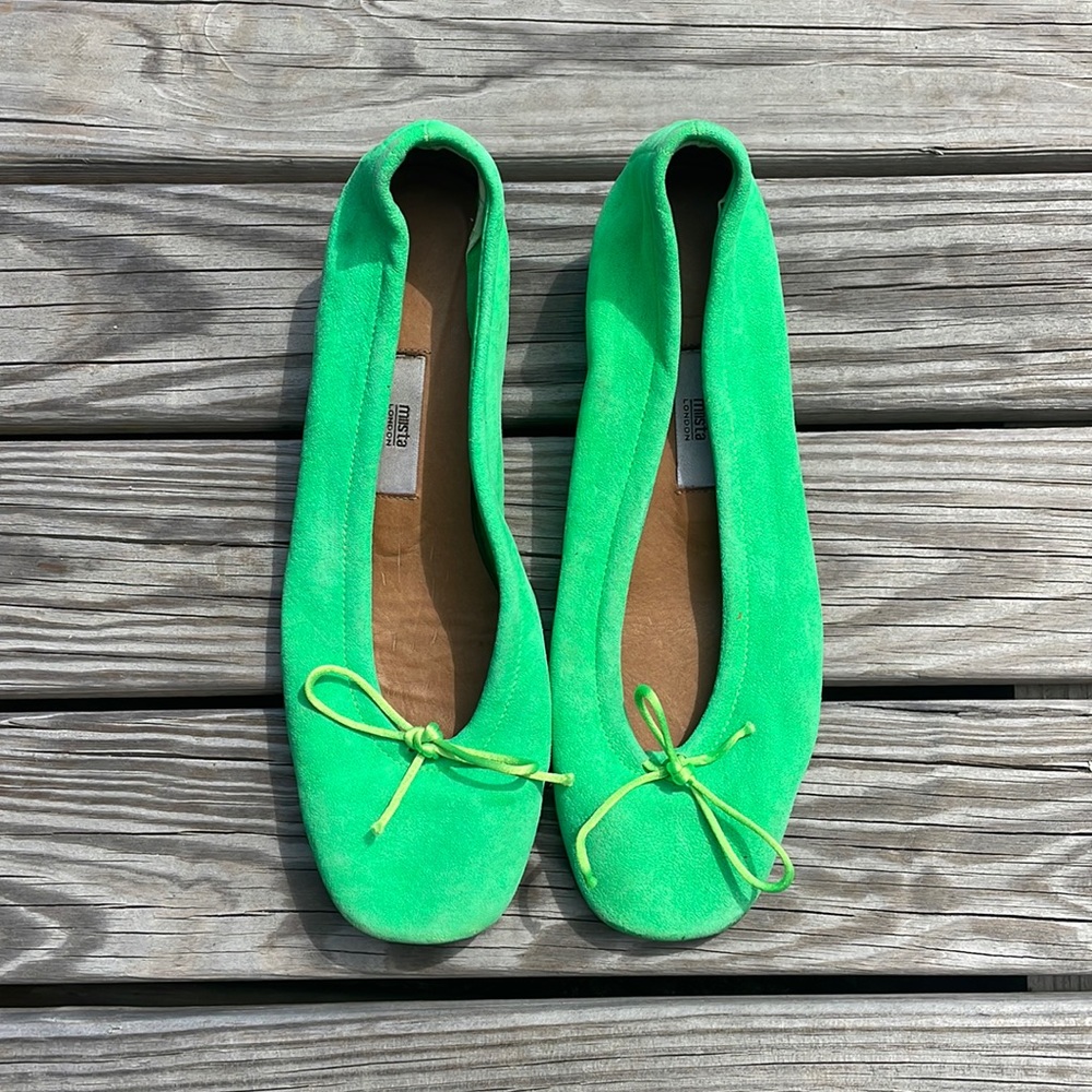 Miista green suede flats